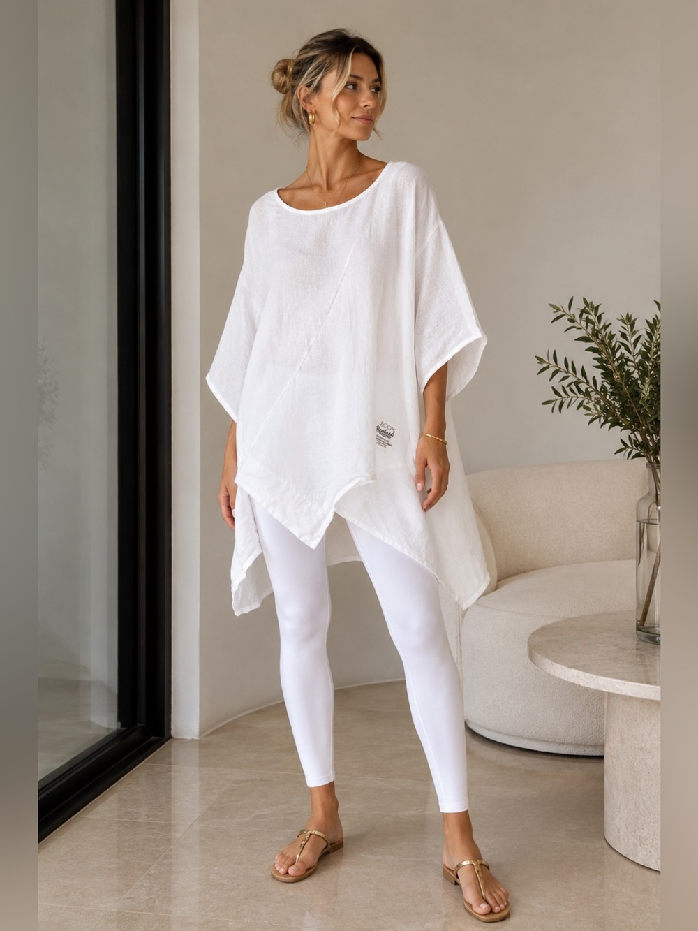 Relaxed White Linen Tunic Top - Lightweight Women's Cover-Up
